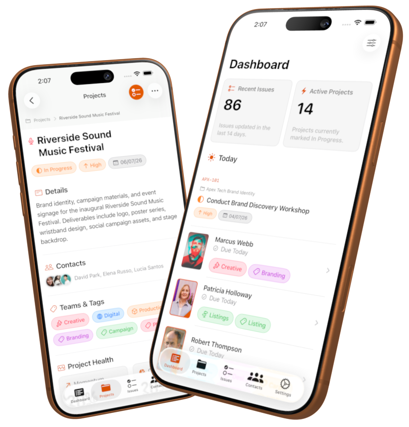 Clients app running on two iPhones