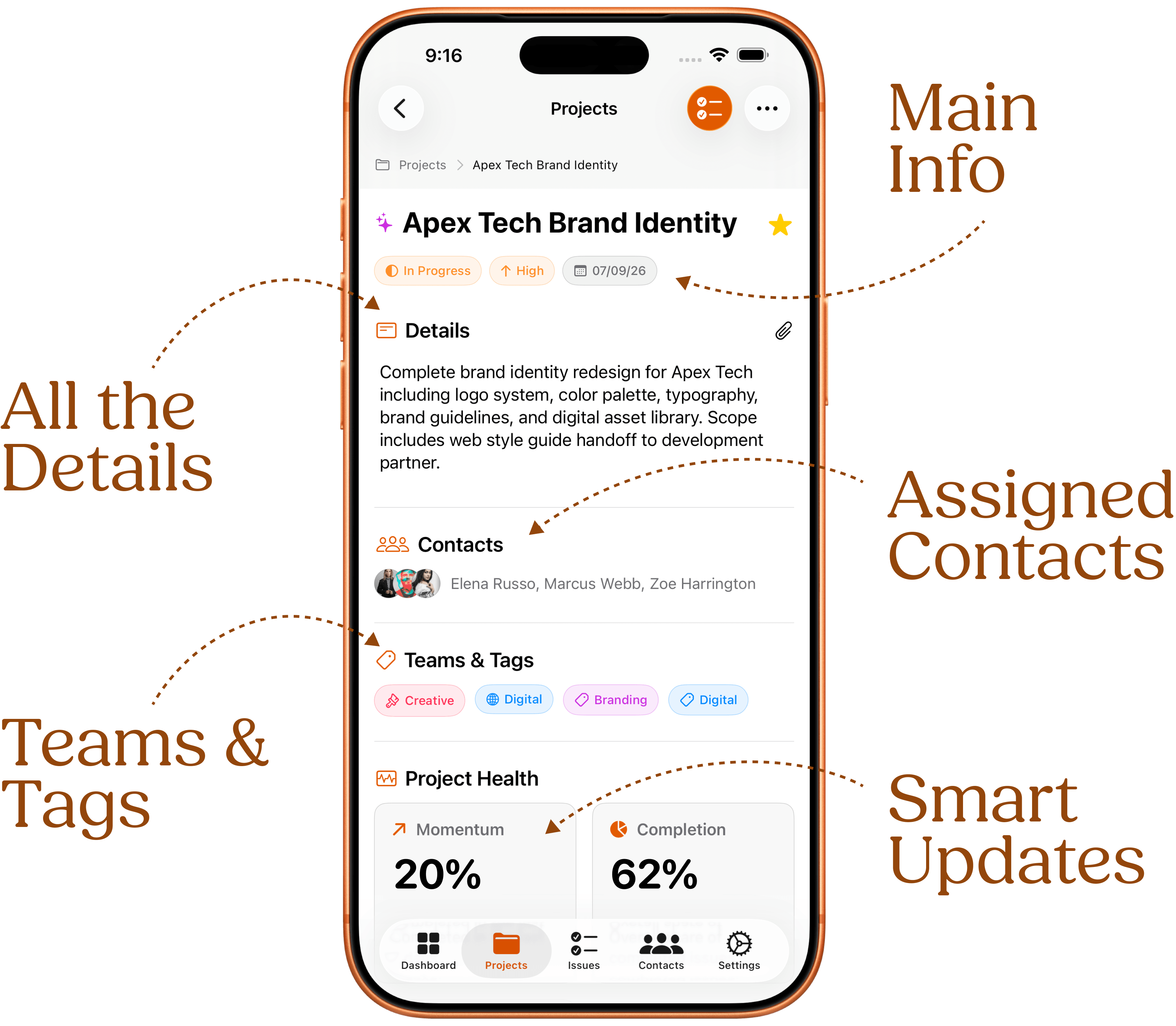 Clients project detail screen on iPhone